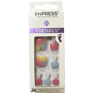 New imPress Press‎ On Pedicure Toe Nails Sparkly Pink/Blue/Yellow